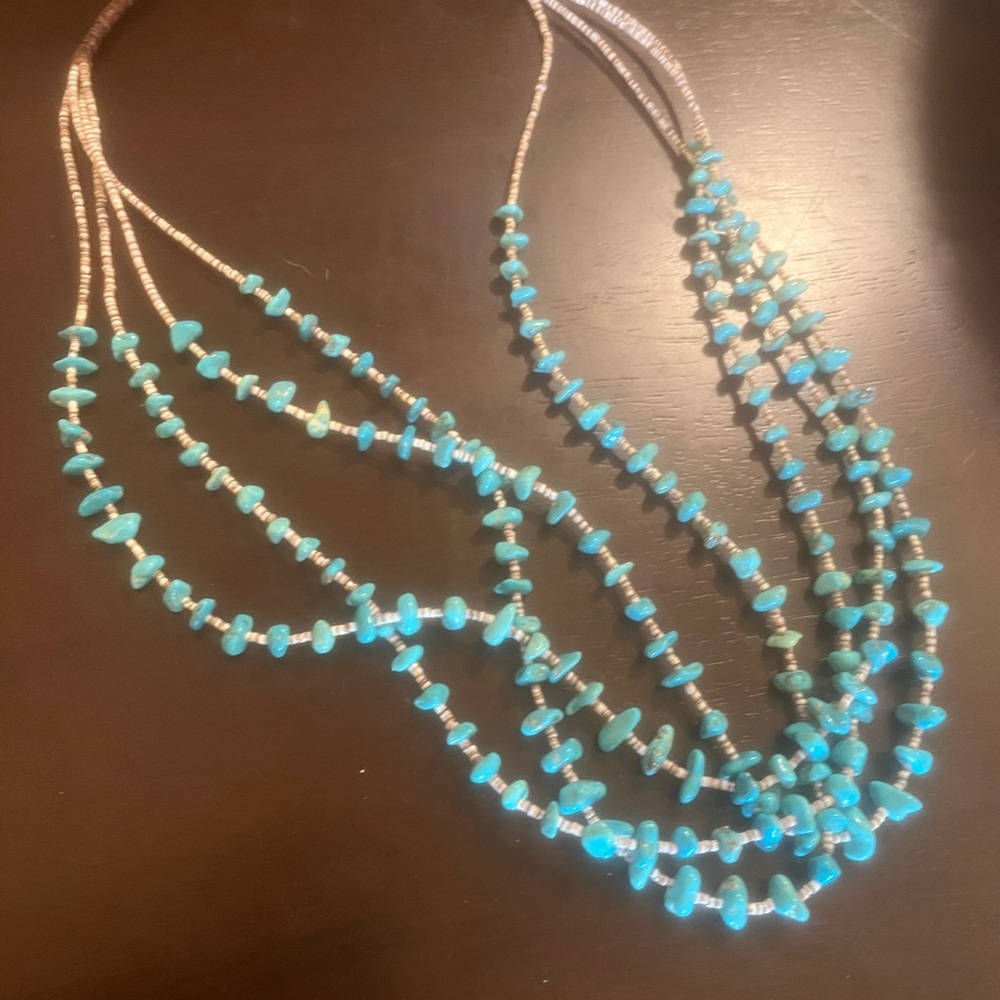 Blue Multi-Strand Necklace with Layered Beads